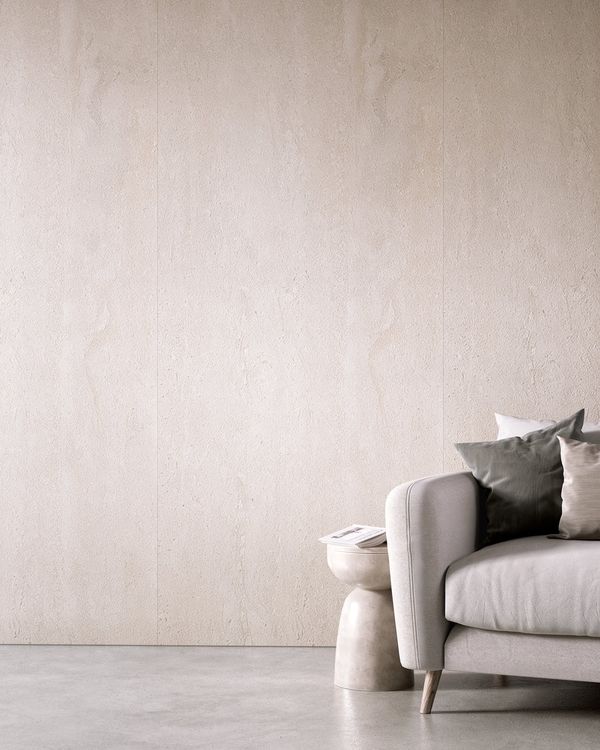 Washed Travertine panel shown in a room